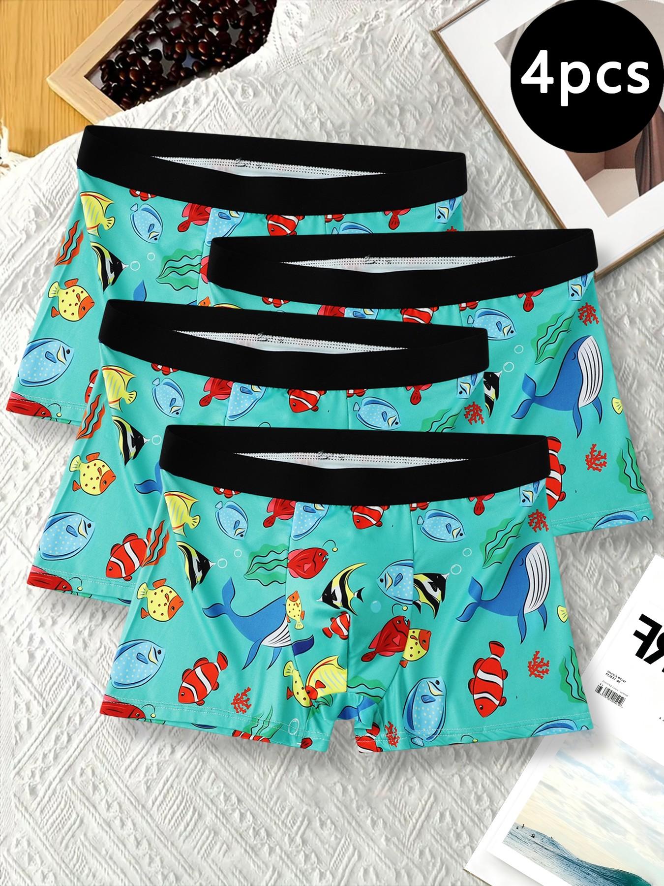 4-piece marine-style men's underwear | Marine life print pattern | Soft and well-shaped