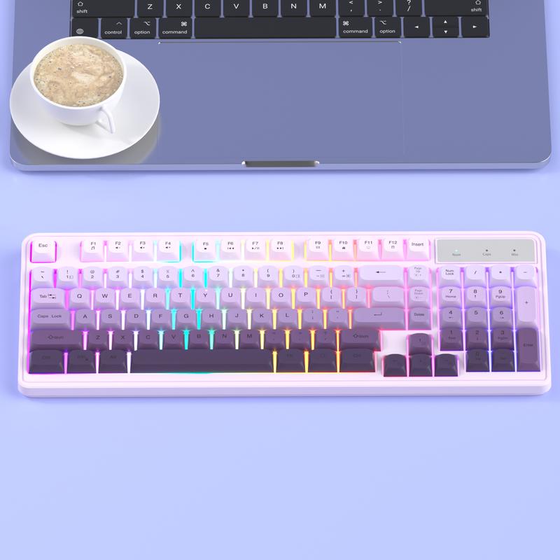 MageGee GK980 Creamy Keyboard and Mouse Combo, It Feels Purple And White Keyboard，Wired RGB Backlit Keyboard and Pink Gaming Mouse Combo,PC Keyboard and Adjustable Sensitivity Mouse for PC/loptop/MAC