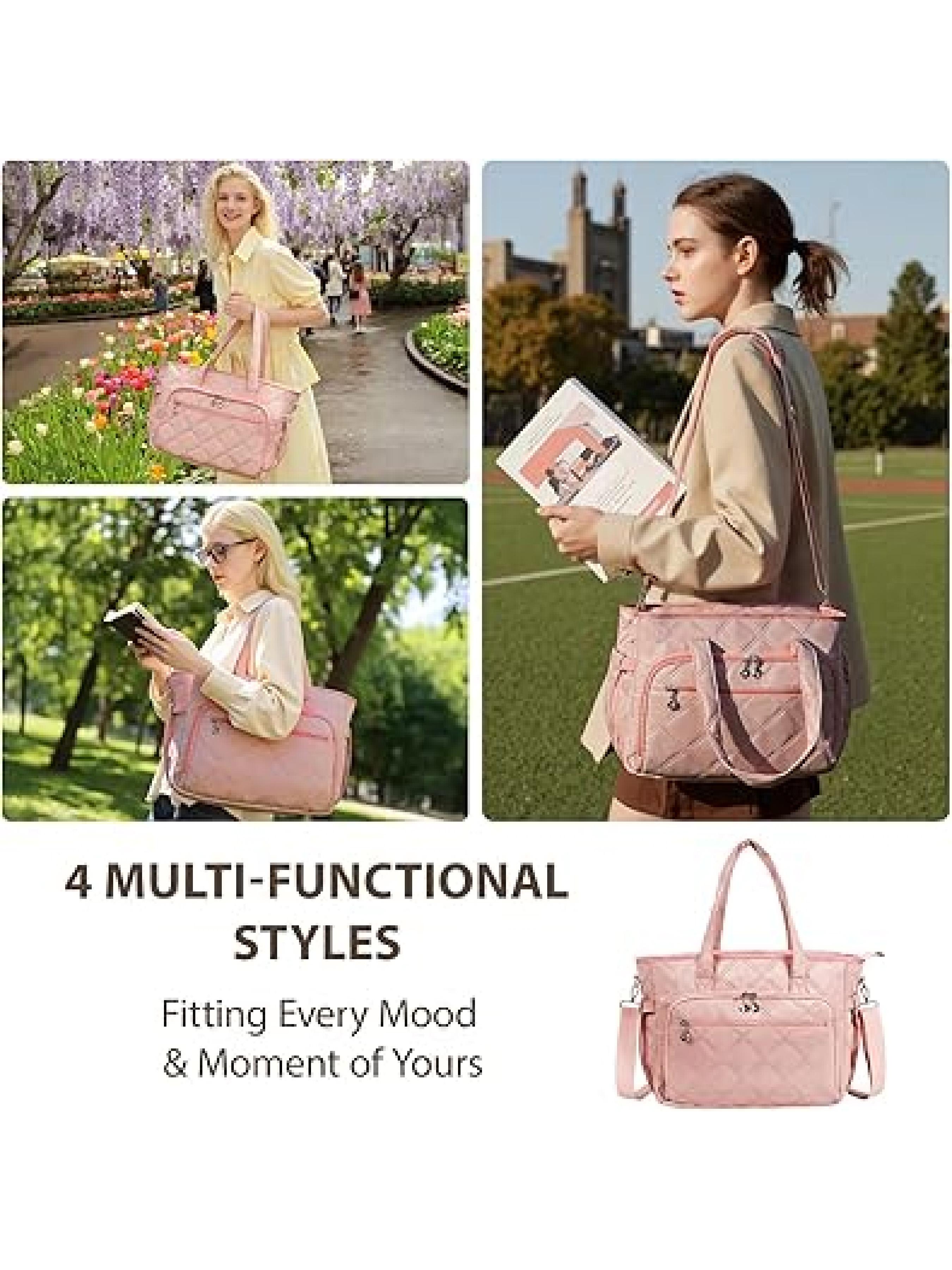 Women's Large Bible Bag with Protective Cover, Stitched Tote Bag with Pockets, Zipper Pocket, Pen Slot, Soft Handle & Shoulder Strap, Crossbody Tote Bag