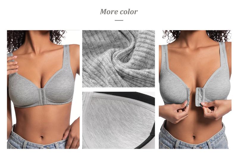 4 Pack Adjustable Easy-Hook Front Closure Push-Up Bra, Wire-Free Seamless with Side Support for Smoothing Lightweight Comfort in Spring & Summer