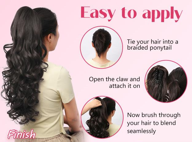 Ponytail Extension 24 Inch Claw Clip in Ponytail Extension for Women Long Curly Wavy Dark Brown Fluffy Hairpiece for Daily Party Use Synthetic