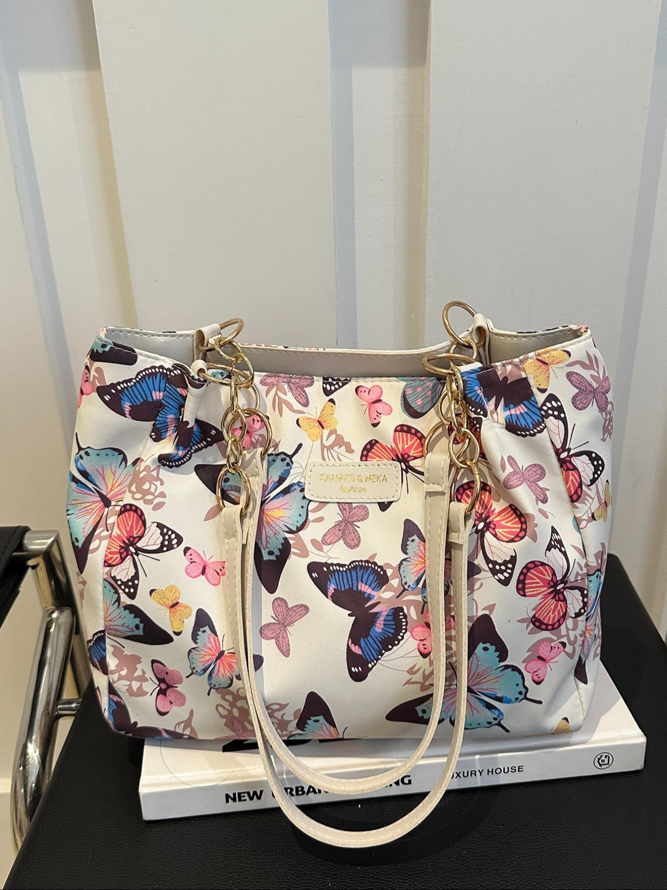 Women's Fashion Striped Handbag, Large Capacity Shoulder Bag with Metal Chain Strap, Waterproof Nylon Material, Ideal for Daily Use, Fashionable Patterned Bag