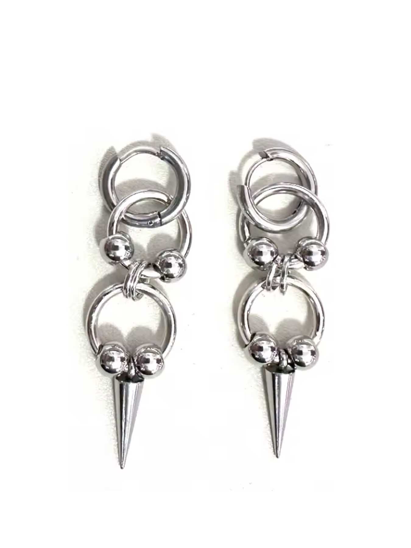 1 Pair of Gothic Stainless Steel Rivet Pointed Cone Double Ring Earrings, Retro Men's and Women's Earrings, Minimalist Punk Party Street Style Earrings