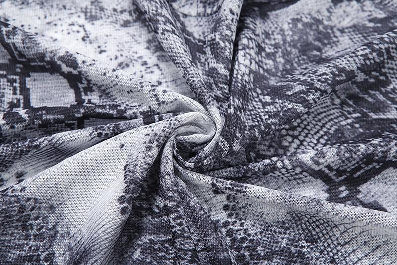 DOUCIU Mature Sexy Hot Nightclub Bar Party Social Women'S Thin Mesh Printed See Though  Long Draped Straight Long-Sleeved Dress