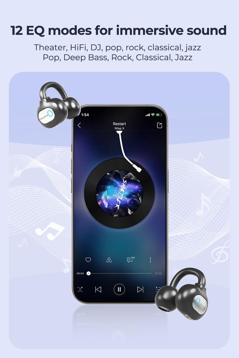 ERAZER XF50 AI Translation Earphones, Hi Fi Sound Quality, 134 Language Translations, Ultra Light Wear, IPX5 Anti Sweat, Waterproof, Stable and Durable Clip on Earphone Strap APP Suitable for Travel and Learning