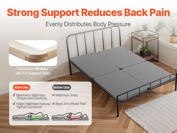 VEVOR Queen Size Bunkie Board, 1.5 in Bed Board Slats with 200D Oxford Cloth, Wooden Mattress Support for Queen Size Bed, Easy Assembly Support under Mattress, 4 Piece, Gray