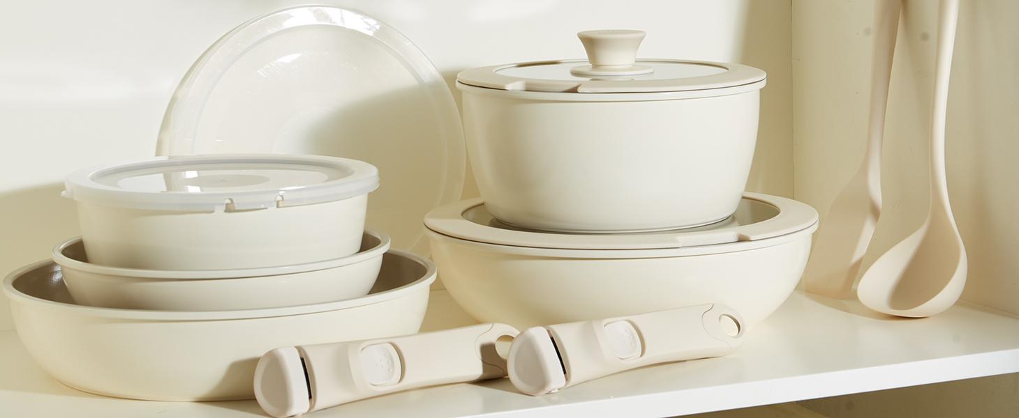 【New Year Sale】Transform Your Kitchen!  Redchef 5pcs Nonstick Ceramic Cookware  Detachable Handles, Oven Safe,  PFAS PFOA&PTFE Free，Toxin-Free!