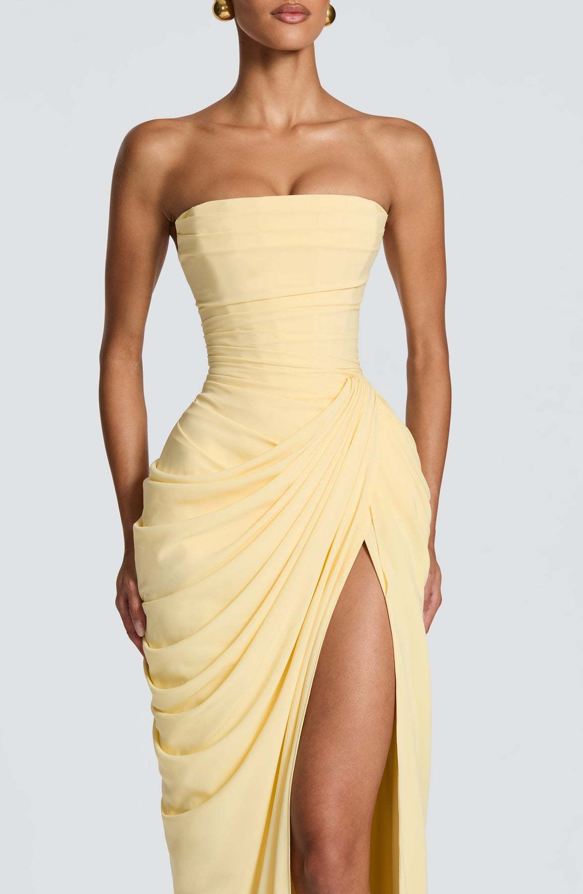 2026 European and American New Style Asymmetrical Pleated Sexy High-Slit French Romantic Strapless Pleated Slit Dress