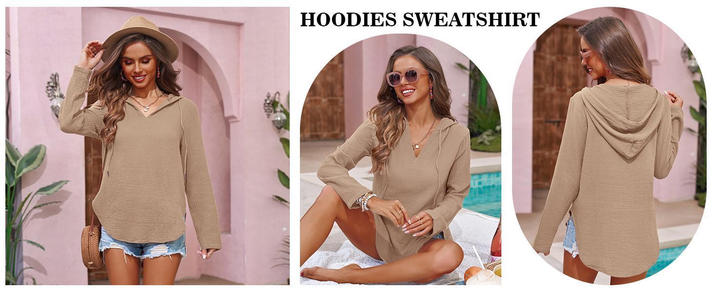 Imily Bela Women's Beach Cover Up hoodies sweatshirt Long Sleeve V Neck Pocketed Hooded Shirt Top Casual Womenswear Imily Bela Women's Beach Cover Up hoodies sweatshirt Long Sleeve V Neck Pocketed Hooded Shirt Top Casual Womenswear