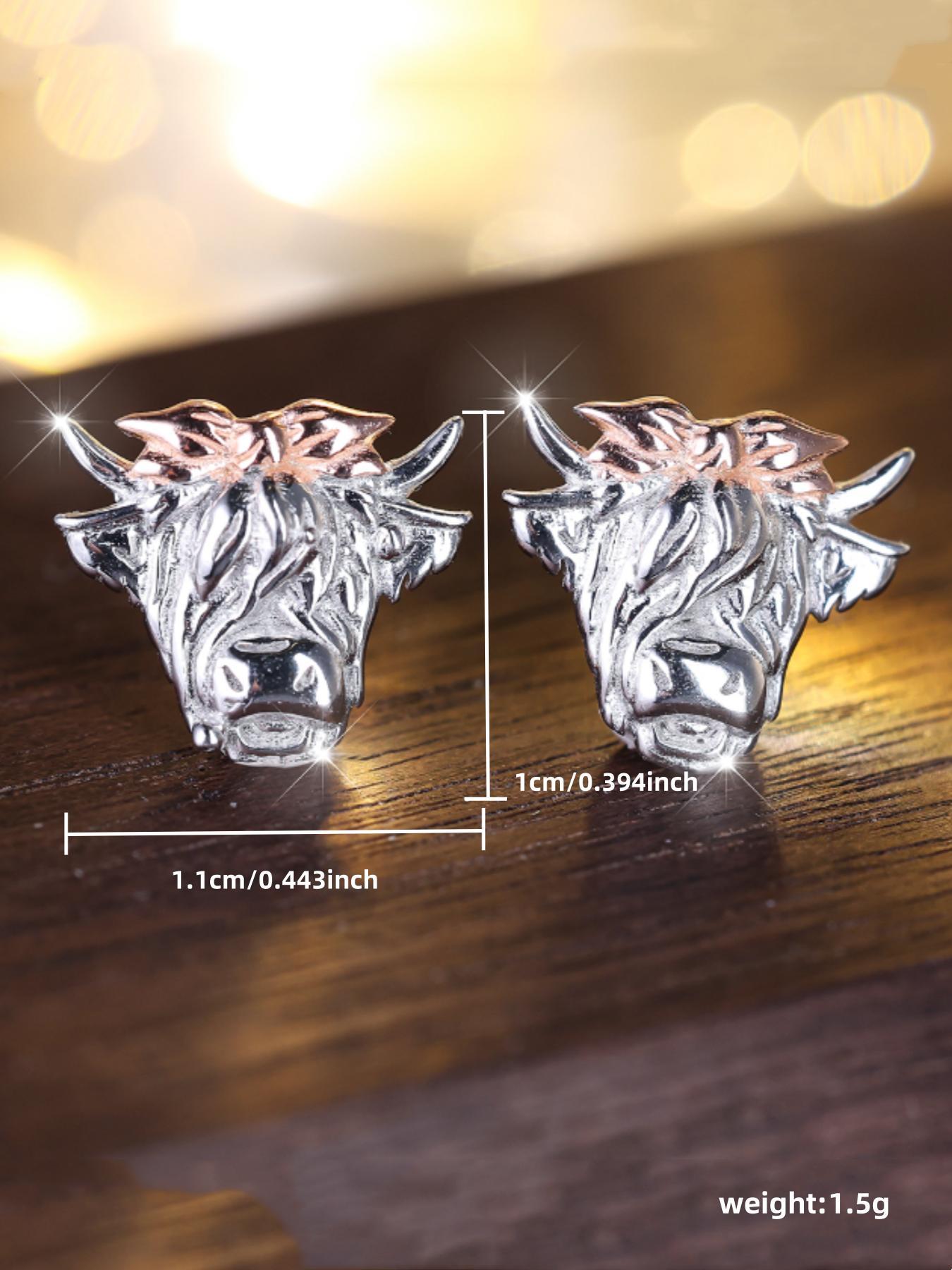925 Sterling Silver Cute Bull Head Design Earrings, Pretty Studs, Punk Style Jewelry for Party, Daily Clothing Decor for Girl, Trendy All-match & Exquisite Jewelry for Gift