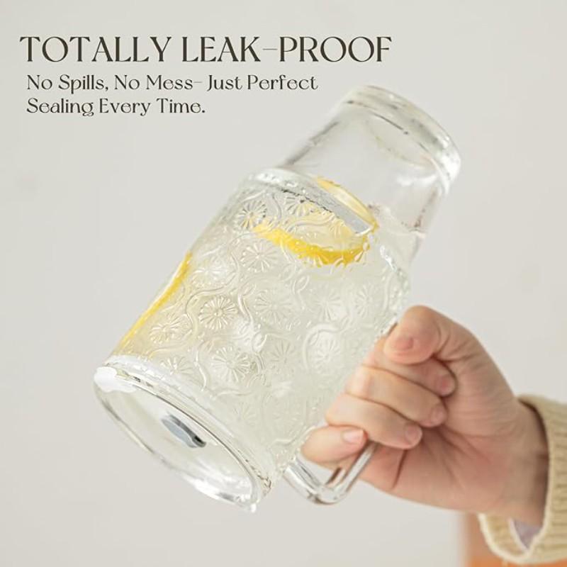 24oz Screw Top Glass Cup with Lid and Straw, Handle Water Bottle, Ice Coffee Mug, Reusable Transparent Drinkware for Smoothies and Beverages, Tumbler with Straw, Clear Water Bottle with Straw, Drink Container