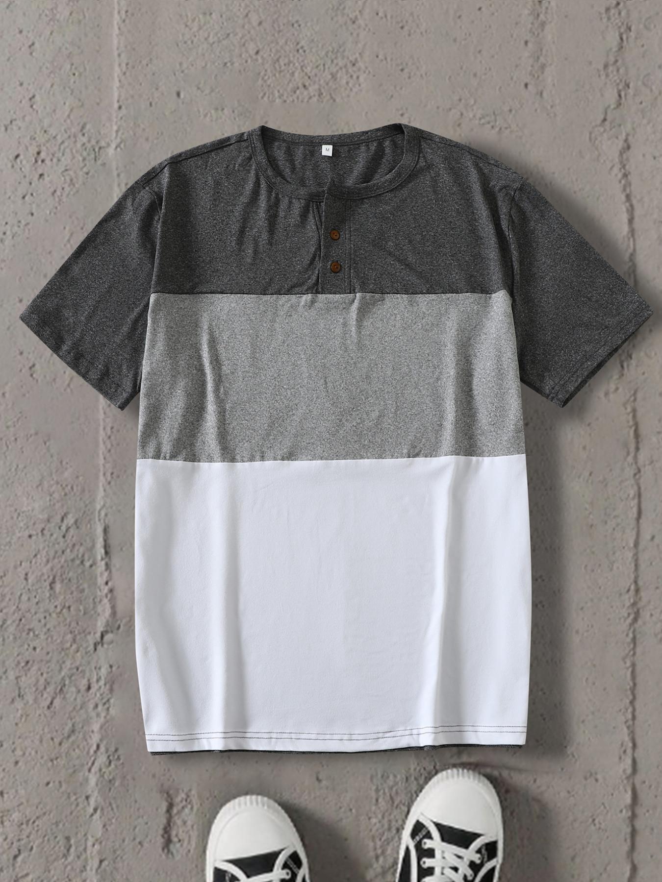 American Vintage Men's Henley Shirt, Three-Color Short Sleeve, Breathable Slim Fit, Gym Commute Dual Use, Men's Clothing