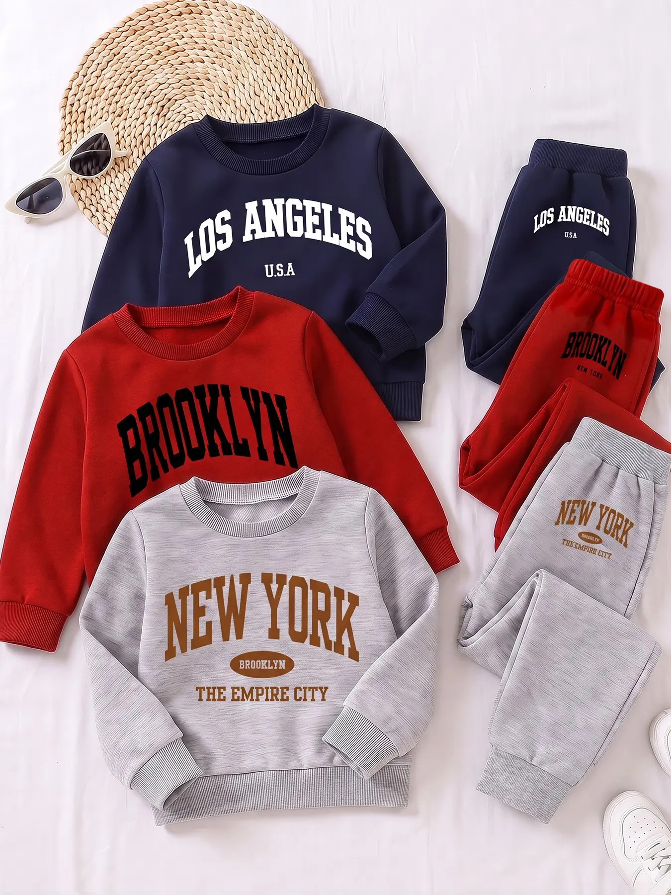【Black Friday】6-Piece Baby Boys' Fall Sportswear Set, Letter-Print Crewneck Sweatshirts and Jogger Pants, Casual Loose-Fit Sportswear for Home and Outdoor Play