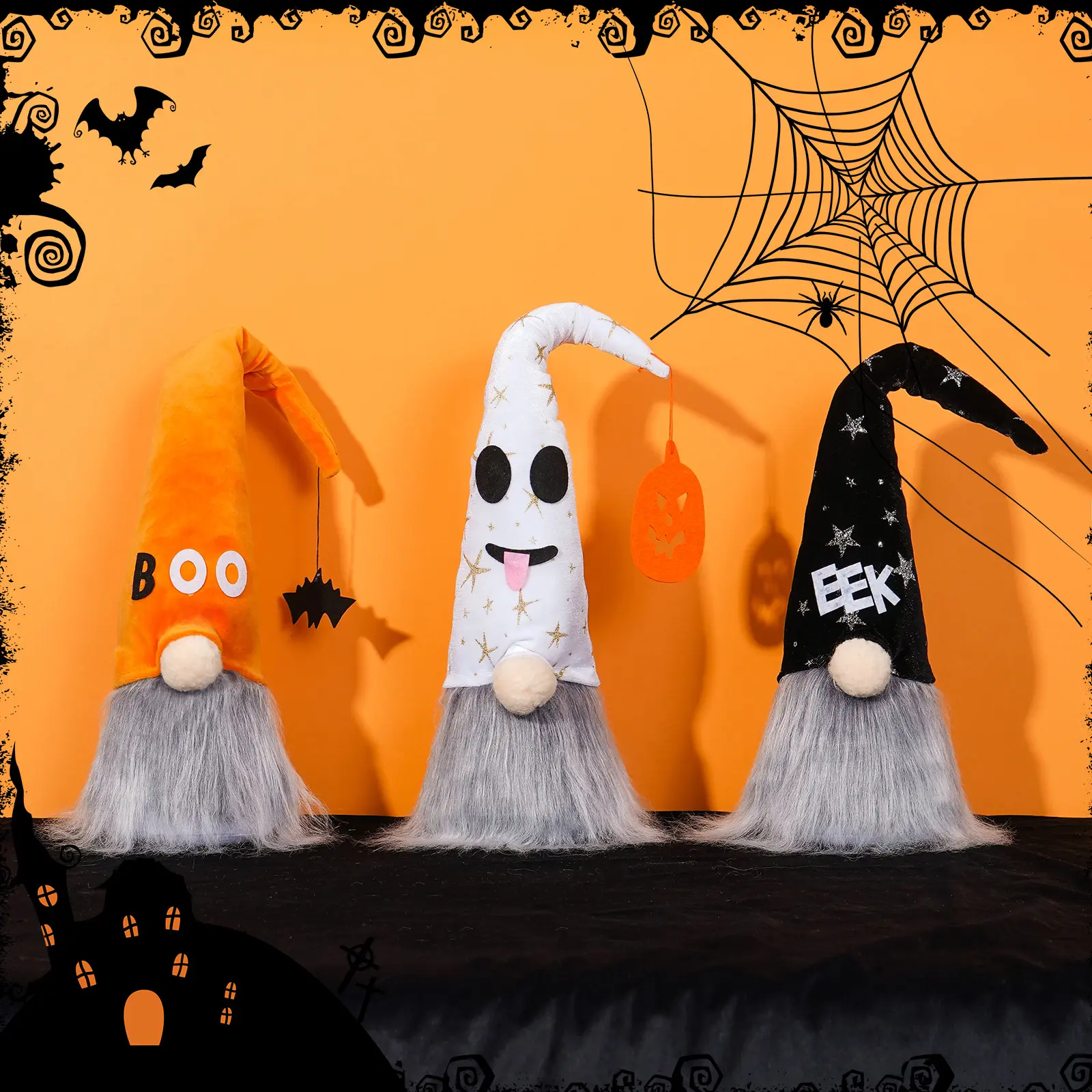 Faceless Gnome Bat Decor Set Pack - Fabric Cloth Spooky Cute Standing Gnome Figures with Bat Accents, Fun Festive for Fall Party, Desk Setup Aesthetic & Home Display (Toys & Hobbies, Dolls & Stuffed Toys Accessories)