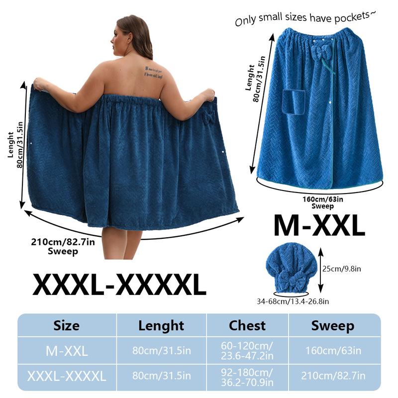 Extra-Large Bath Skirts Set, 2 Counts Adjustable Bathrobe & Shower Cap, Thickened Bathrobe Bath Towel, Ideal for Home Use, Travel, Sauna, and Spa, Towels
