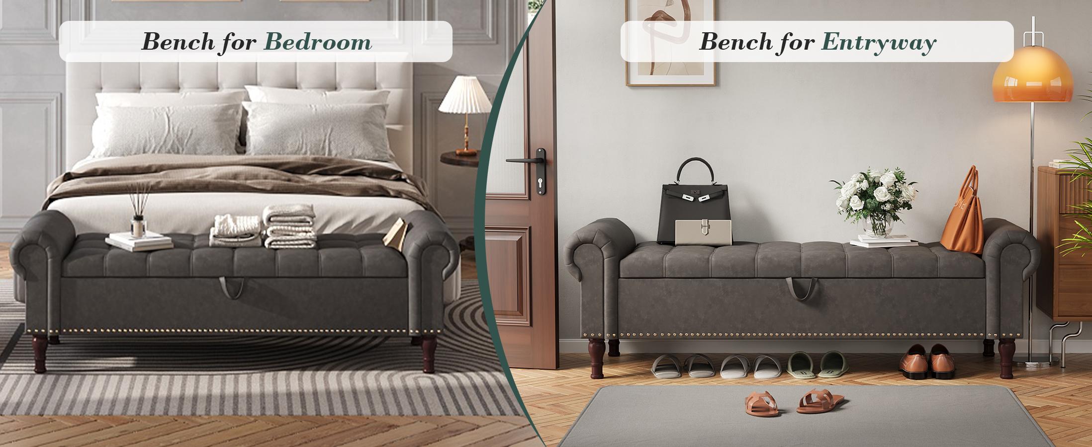 YOUDENOVA 60''/51'' Storage Ottoman Bench, Queen Size End of Bed Storage Bench, Upholstered Sitting Bench for Front Door Entrance,Bedroom,Dining Room, Entryway modern Spring Break