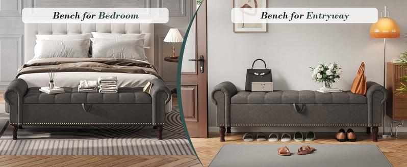 YOUDENOVA 60‘’/51” Ottoman Storage Bench, Queen Size End of Bed Storage Bench with Tufted Button, Upholstered Sitting Bench for Front Door Entrance,Bedroom,Dining Room, Entryway modern coffee table