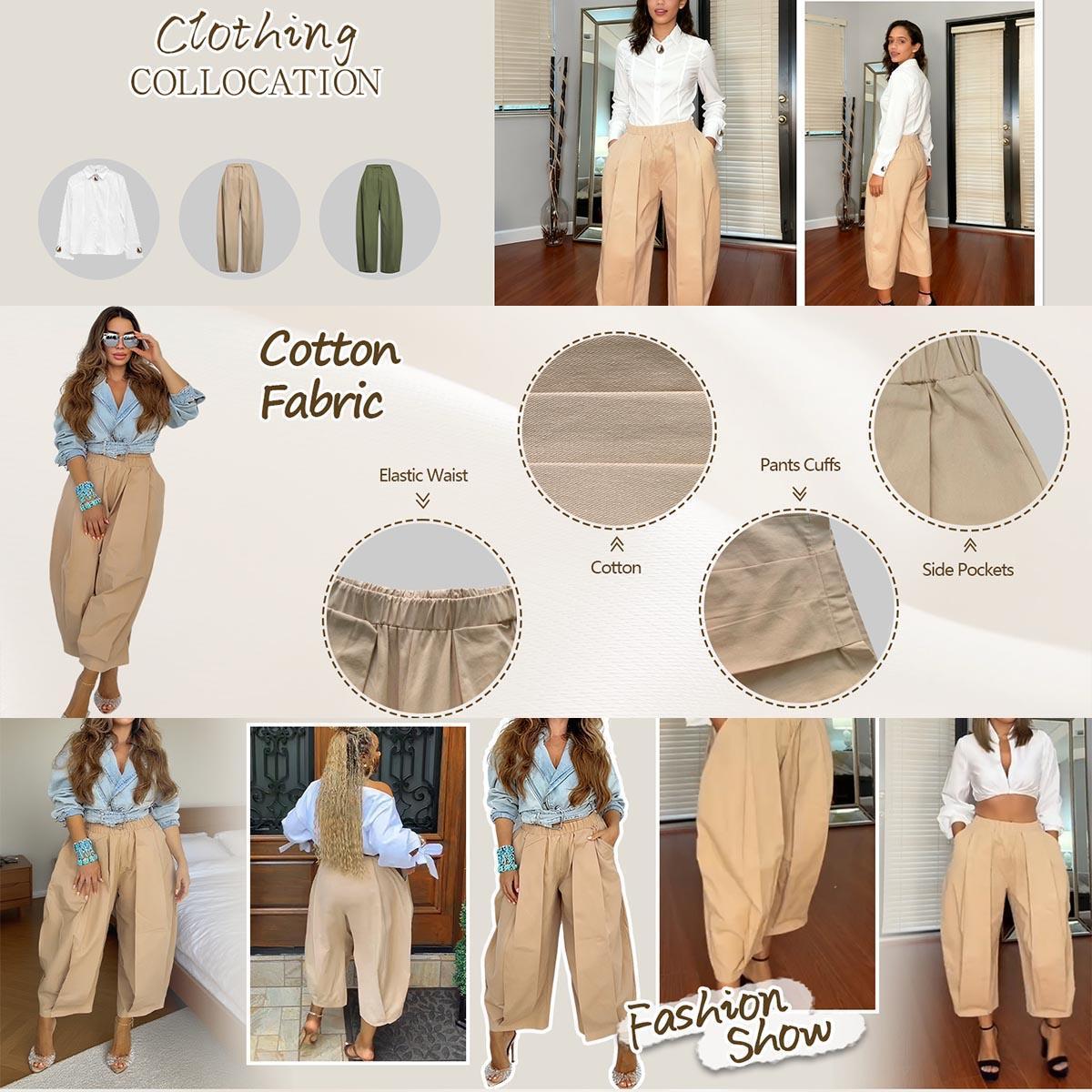 Women's Minimalist Basic Baggy Cotton Lantern Pants - Breathable Soft Comfortable Fabric, Elastic Waistband, Pockets, Casual Summer Women's Clothes Bottoms, Machine Washable Clothes, Women's Fashion Women's Minimalist Basic Baggy Cotton Lantern Pants - Breathable Soft Comfortable Fabric, Elastic Waistband, Pockets, Casual Summer Women's Clothes Bottoms, Machine Washable Clothes, Women's Fashion