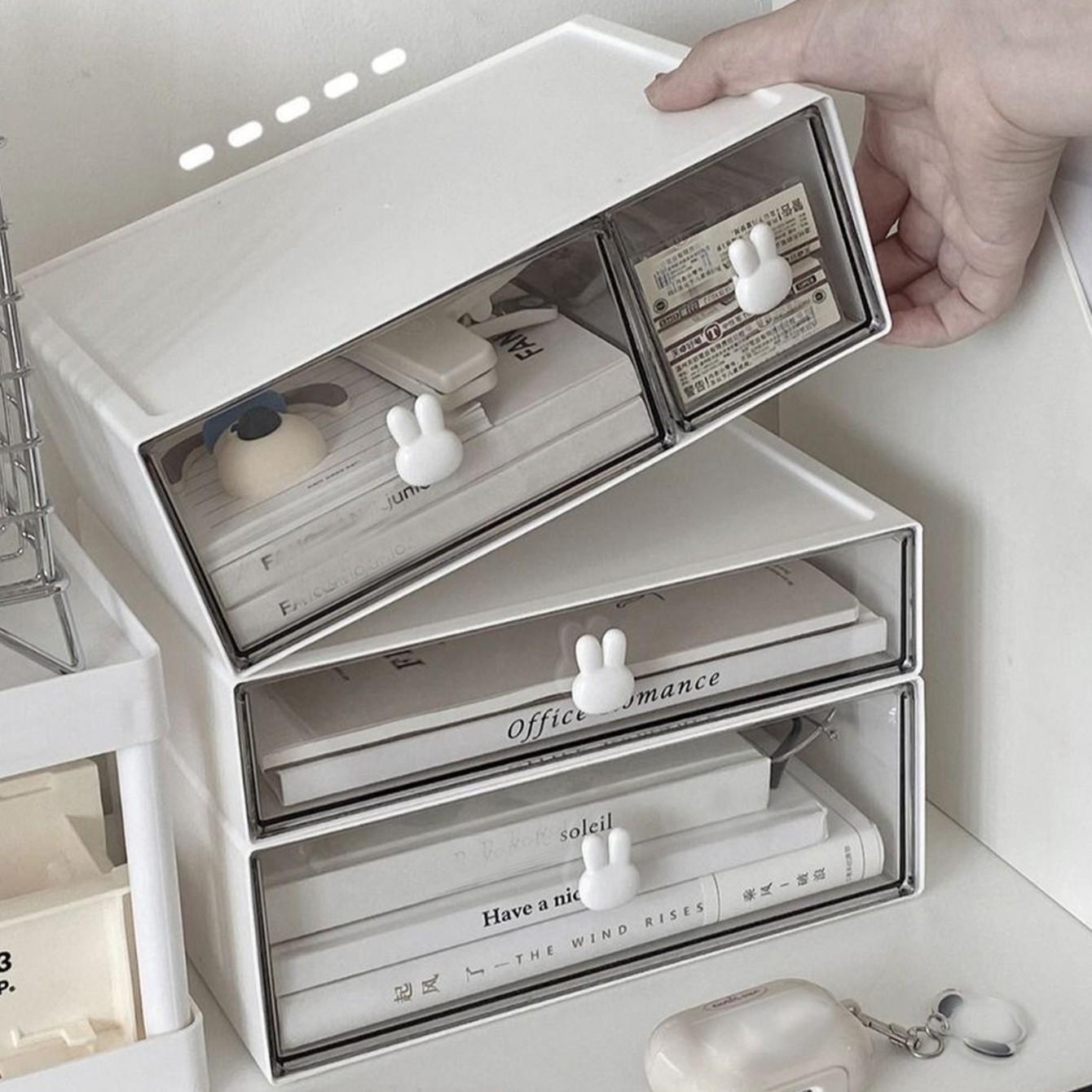 1pc Stationery Organizer Box, Desktop Student Multi-Compartment Drawer Pen Holder, Office Tape Hair Accessory Small Items Storage