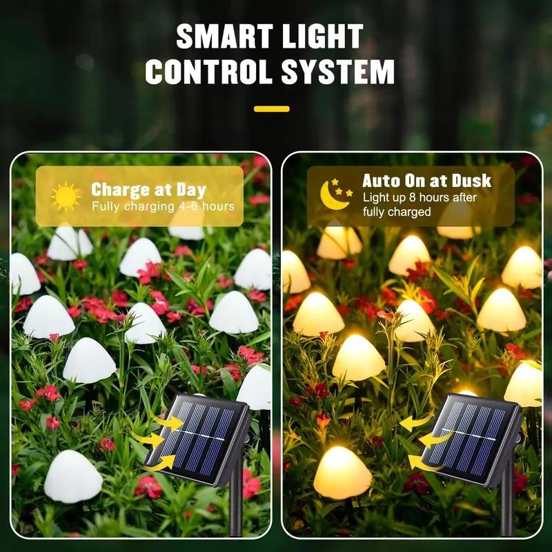 Solar Mushroom Lights for Outside, 20 LED 36ft Solar String Lights, Waterproof, 8 Modes, Garden Patio Yard Decor, Outdoor Pathway Lights