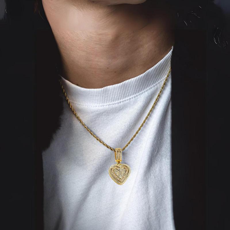 Hip Hop Heart Necklace Women or Men,Gold&Silver,Cubic Diamond Heart Pendant Necklace