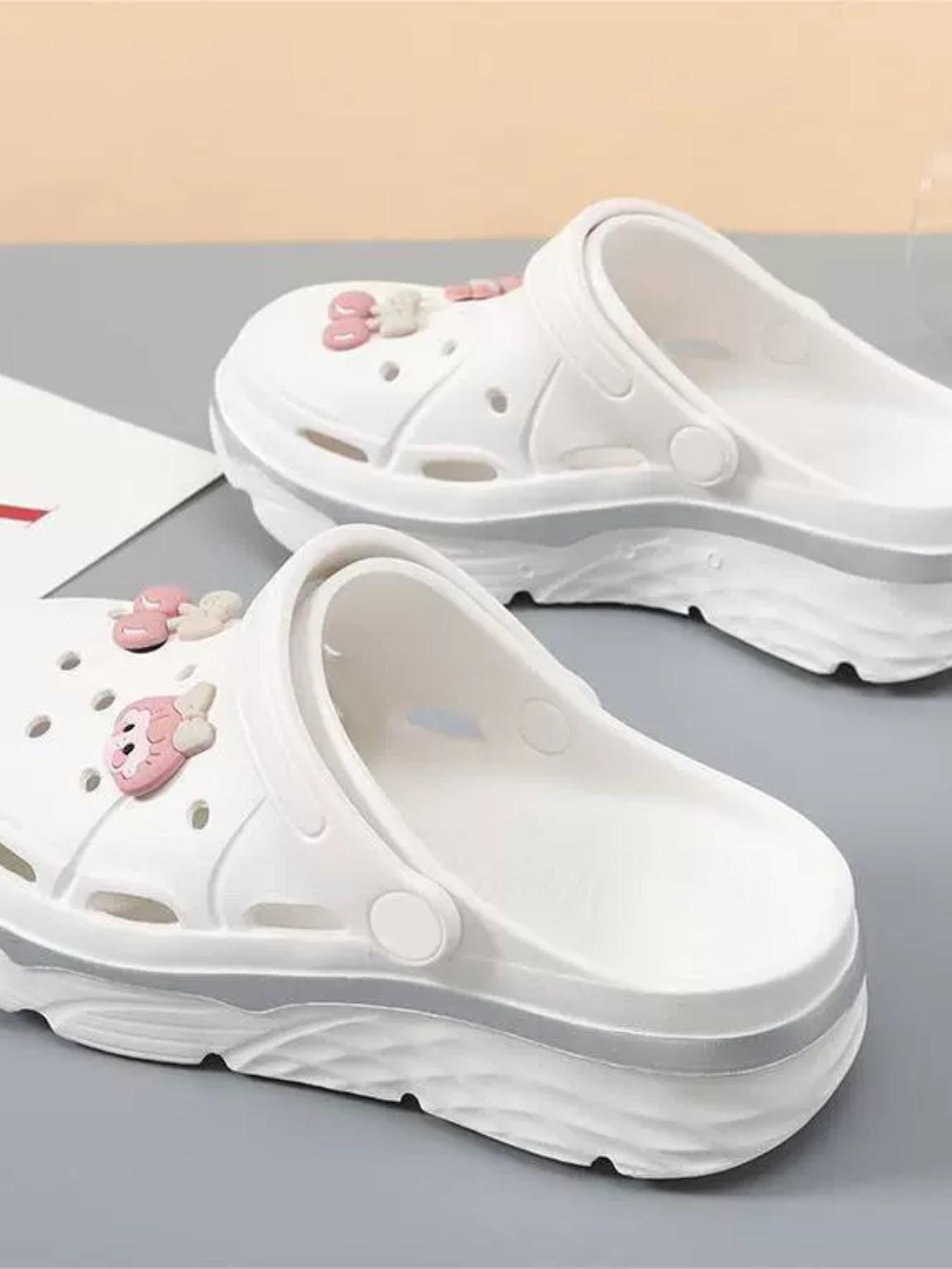 Women's Thick Sole Heeled Sandals, Floral Bow Design, Anti-Slip Lightweight Garden Shoes, DIY Accessories, Comfortable & Stylish