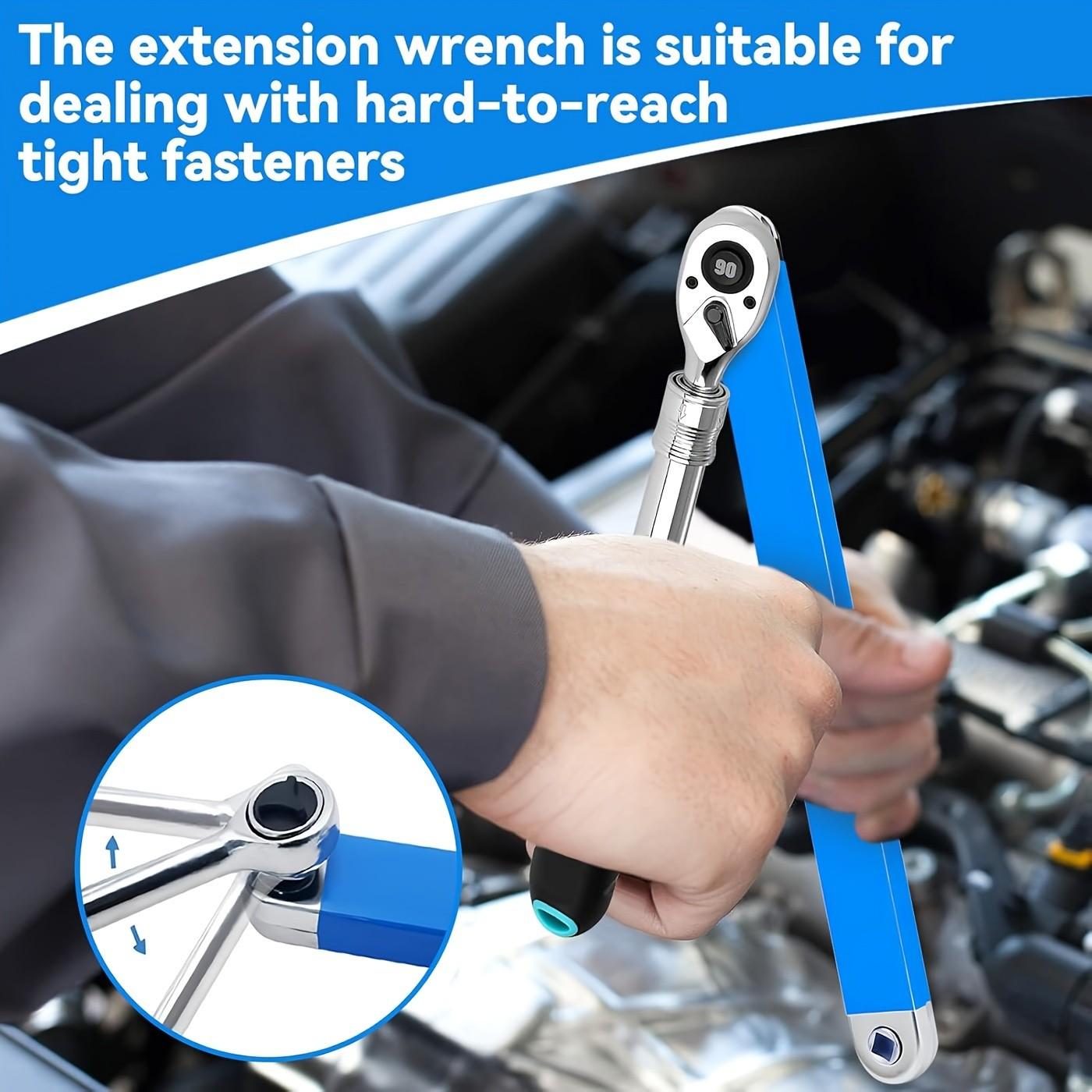 Offset Wrench Set, 15 Inch Impact Offset Wrench Kit, Automotive Offset Wrench, Includes 1/2", 1/4", 3/8" Square Adapters, Ideal for Tight Spaces
