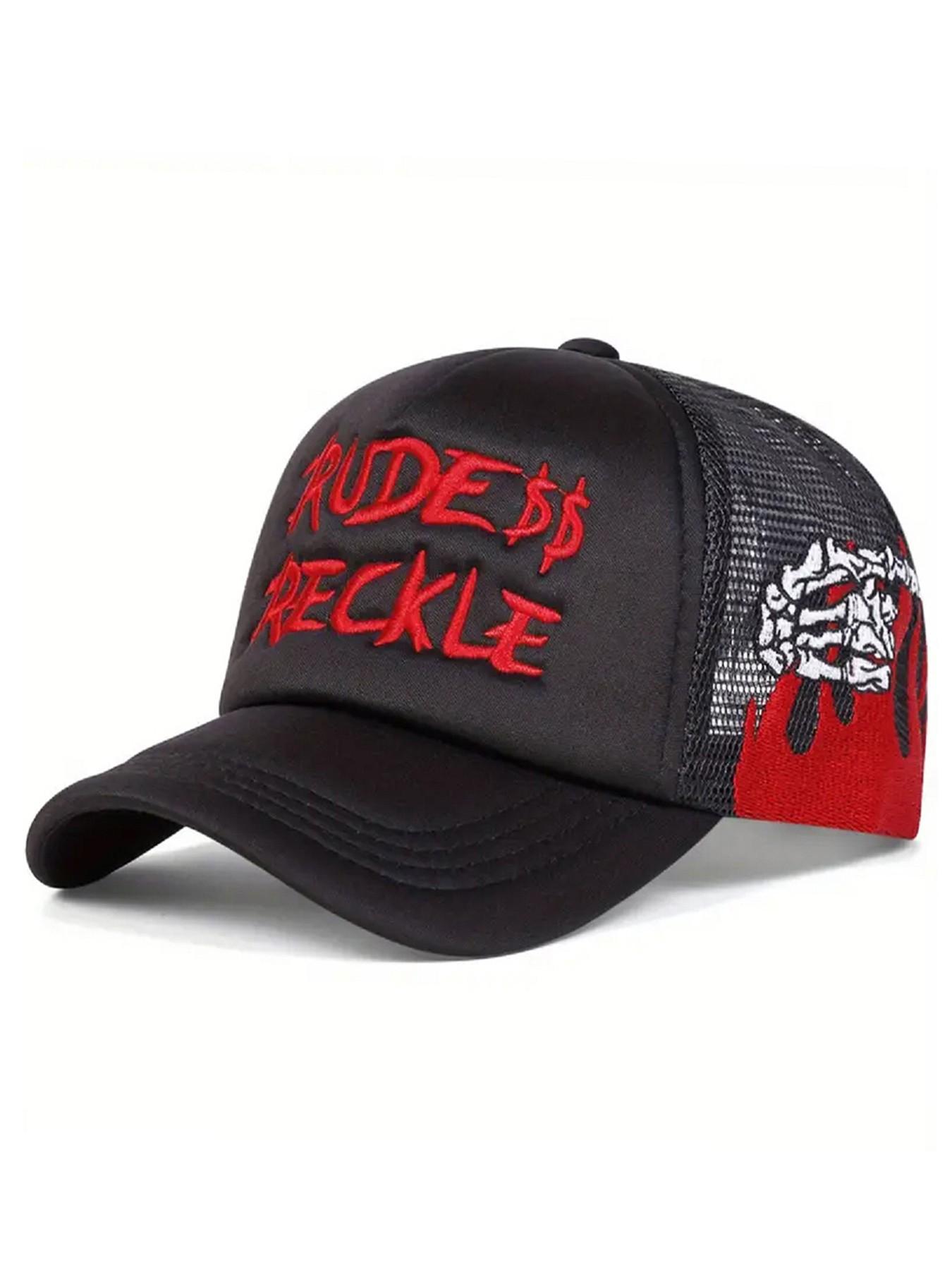 2026 New Personalized Creative Baseball Hat RUDE Hand Skull Embroidered Breathable Mesh Hat Street Fashion Hip Hop Skateboarding Hat Outdoor Leisure Sports Sunshade Hat Daily Commuting Decorative Hat Male Female Same Style