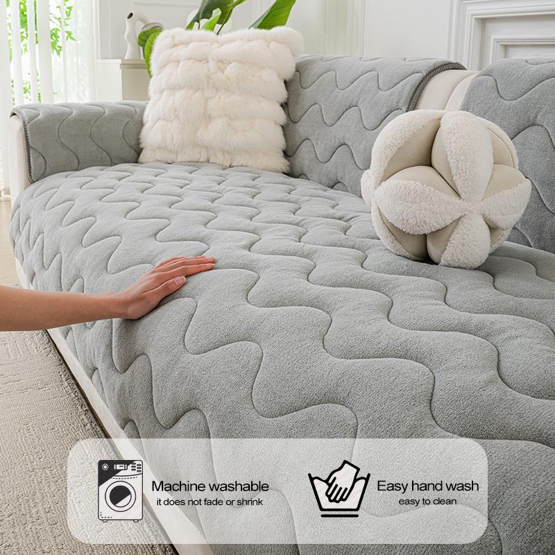 1pc Fluffy Couch Cushion, Pet-Friendly for All Seasons, Full Armrest Cover for Home Protection, Slip-Resistant and Machine Washable, Suitable for Single, Double, Triple, and Other Combination Sofas