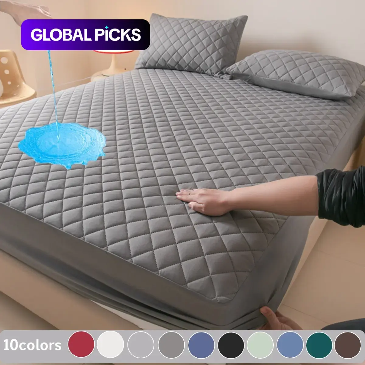 2/3-Piece Thin Waterproof Mattress Protector Set, Diamond-Quilted Fitted Sheet with Pillowcases and Deep-Pocket Bed Cover, Soft Breathable Noiseless and Machine-Washable Bedding for Bedroom, Apartment, Dorm and Pets #GLOBAL PICKS