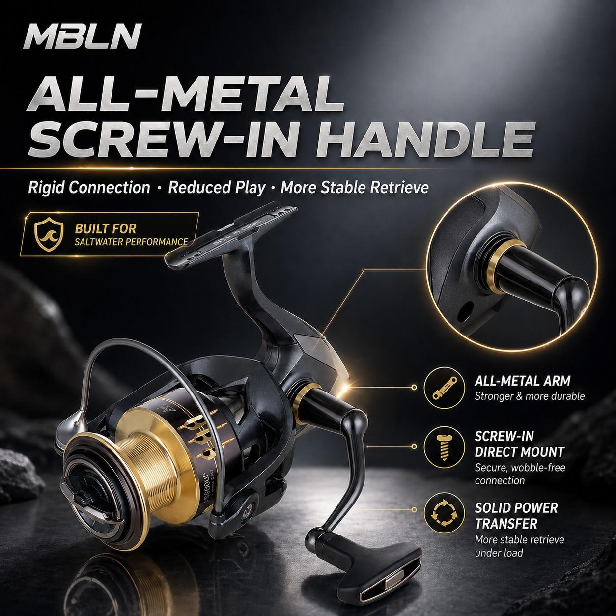 MBLN Saltwater Spinning Reel, Full Metal Spool Handle, Long Cast Fishing Reel, Durable Fishing Equipment, Ideal for Anglers