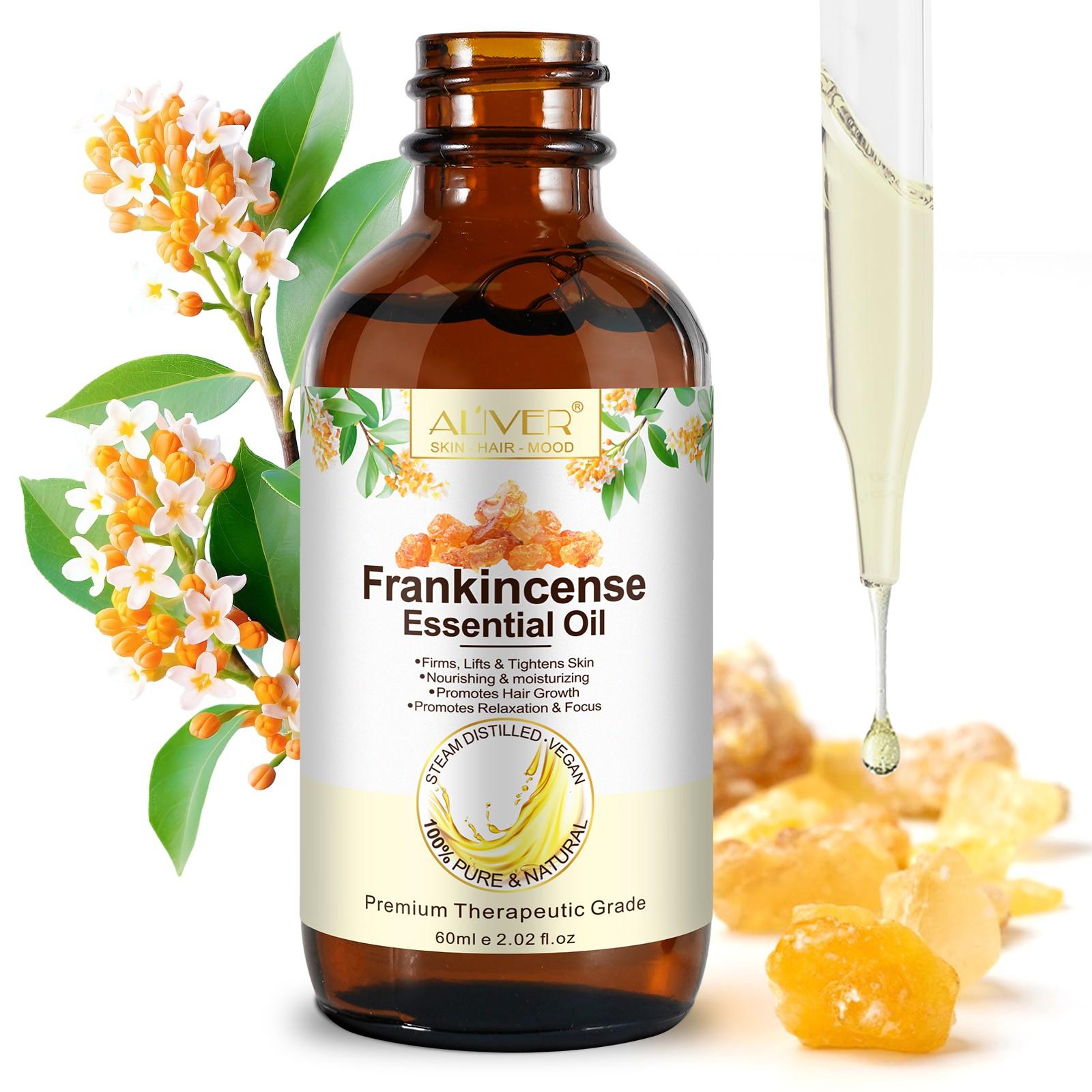 Frankincense Essential Oil, 60 ml of frankincense essential oil, used for moisturizing and nourishing the hair, nails and face. It can be used in diffusers, humidifiers, massages and soaps. Essential for home use, suitable for both men and women.