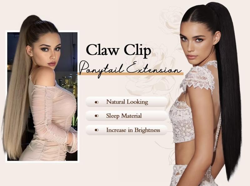 NAYASA Ponytail Extension Claw 30 Inch Long Straight Ponytail Clip in Claw Hair Extenisons Natural Looking Synthetic Hairpiece for Women