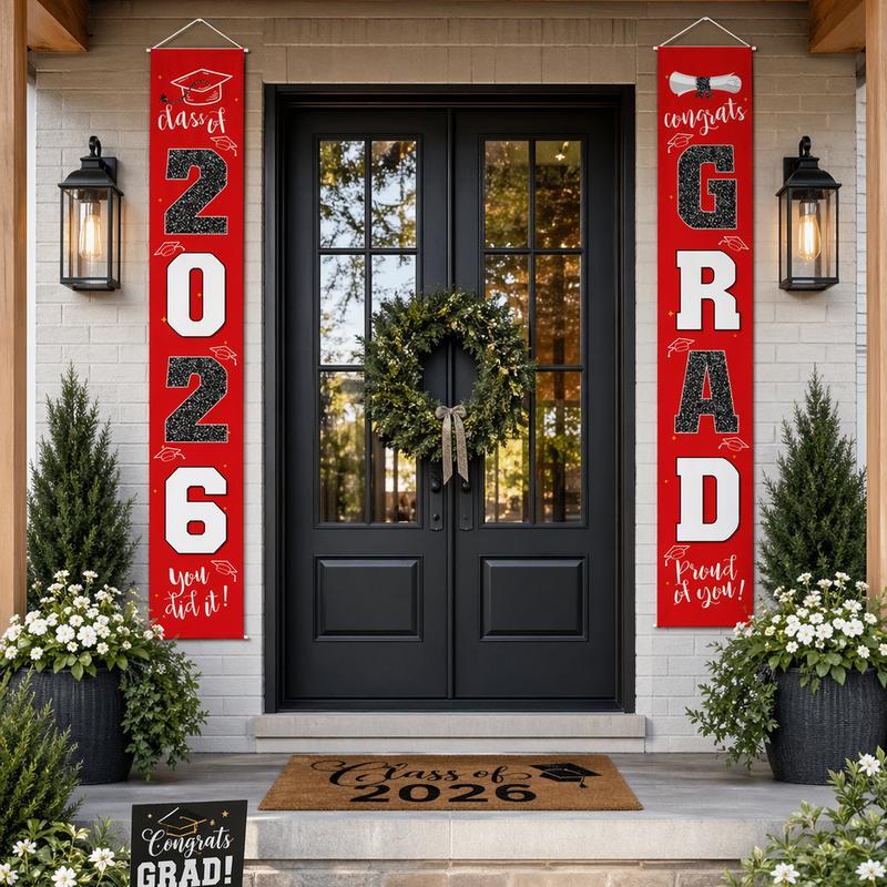 SummerVibes 70.87 x 11.81 Inch Graduation Decorations 2026, Class of 2026 Congrats Grad Banner, Blue & Silver Porch Sign, Graduation Party Supplies, Easy Setup Decor Must-Have, Graduation Celebration Gift Idea