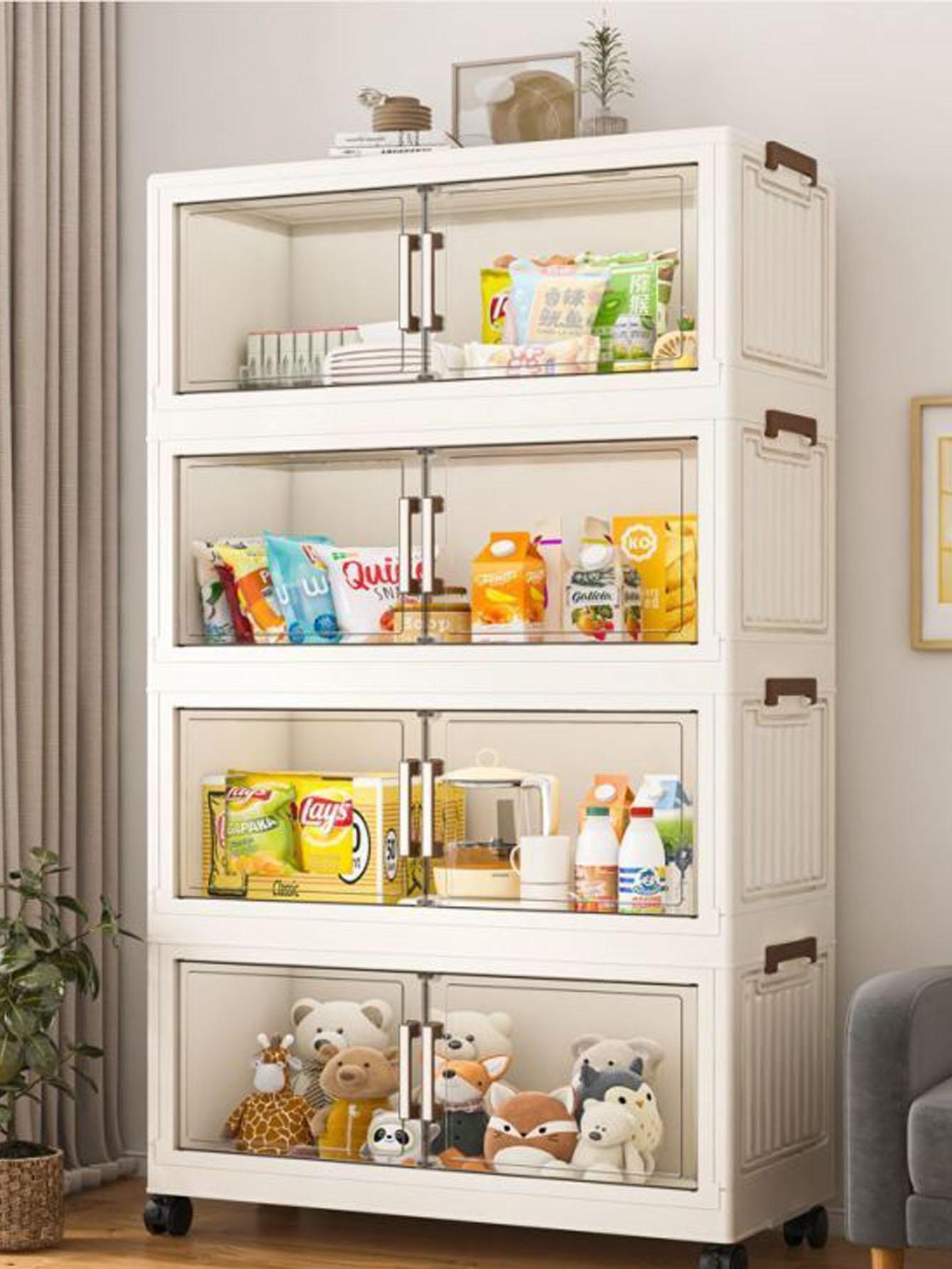 Multifunctional Foldable Storage Cabinet, Modern Mobile Display Unit for Living Room & Bedroom, Baby Toys Clothes Organizer