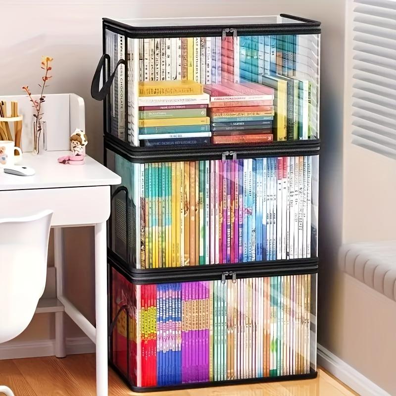 2-Piece Large Capacity Transparent Storage Box Set, Clear Storage Box, Frame Thick Plastic Organizer, Stackable Home Office Game Room Shelving Unit