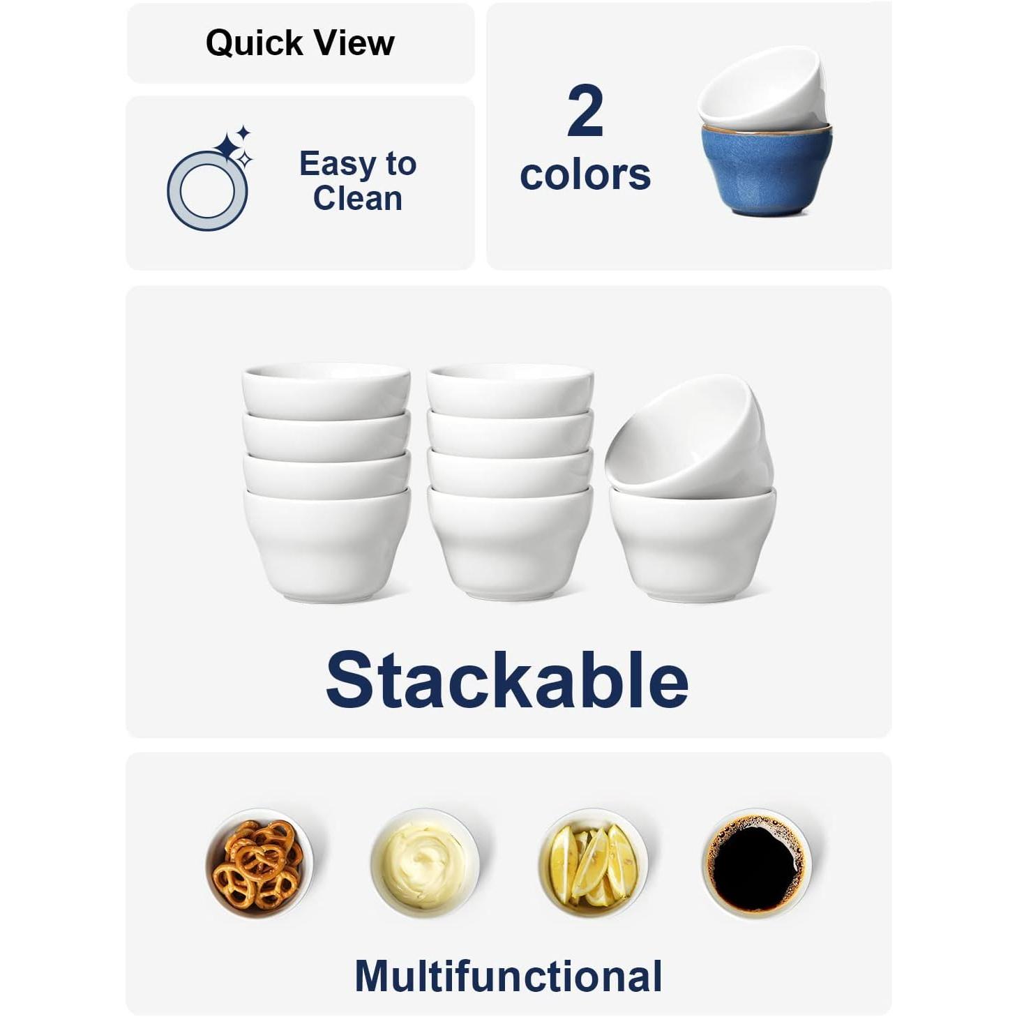 Bouillon Cups 8 Ounce, Ice Cream Bowls, Small Bowls for Dessert Soup Chili Dipping Sauce Coffee Cupping - Set of 6, White