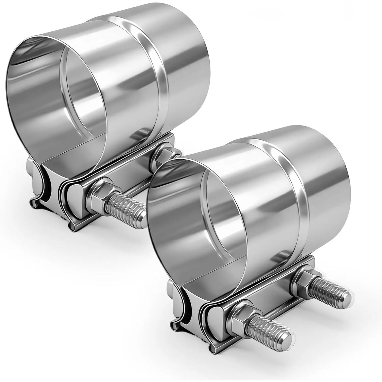 2.5 Inch 304 Stainless Steel Exhaust Clamp, 2 1/2" Lap Joint Band Clamp for 2.5" OD to 2.5" ID Exhaust Pipe Muffler Elbow Connection Catalytic Converters (2PCS)