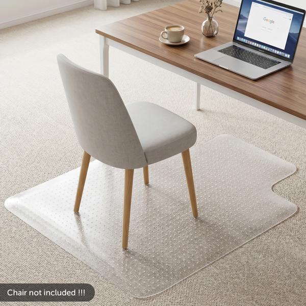 Clear PVC Office Chair Mat for Carpet, Non-Slip Desk Floor Protector with Studded Grip, Easy-Clean Transparent Rolling Chair Mat for Home Office, Computer Desk & Gaming Chair