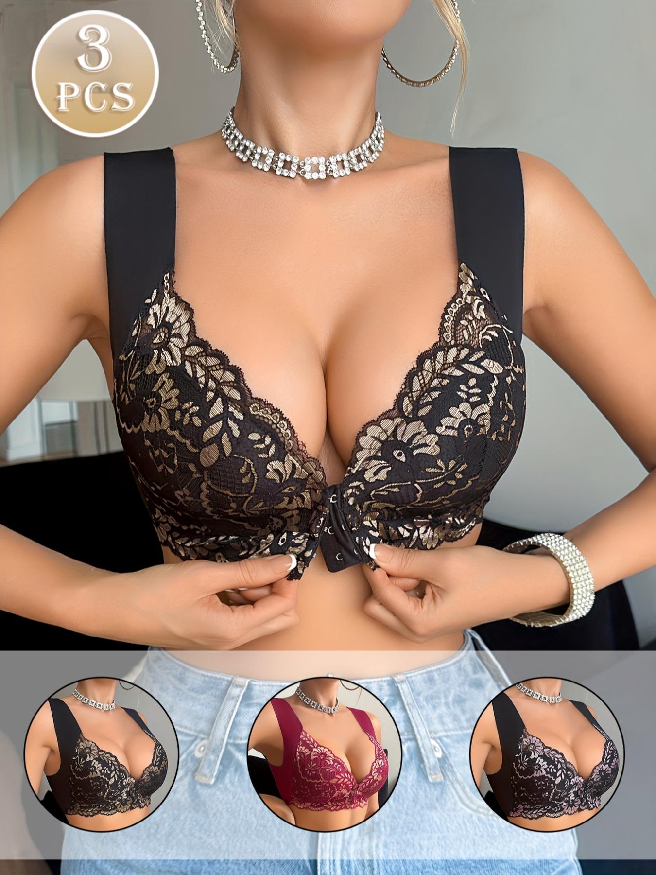 Women's Front Closure Bra Set, 3-Pack Wireless Comfort Fitted Casual Bras, Suitable for All Seasons, Soft & Breathable Fabric, Ideal for Daily Wear, Underwear, Womenswear