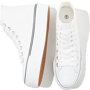 Womens High Top Canvas Shoes White Black Platform Sneakers Lace Up Shoes for Women