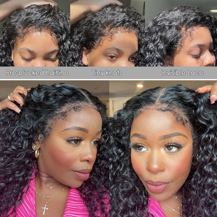 Pizazz Hair 4C Edges Curly Bye Bye Knots Bob Wig 280% Density 8x5 Lace Front Wigs Human Hair Pre Bleached Pre Plucked with Curly Baby Hair Hairline Transparent HD Lace Frontal Wig