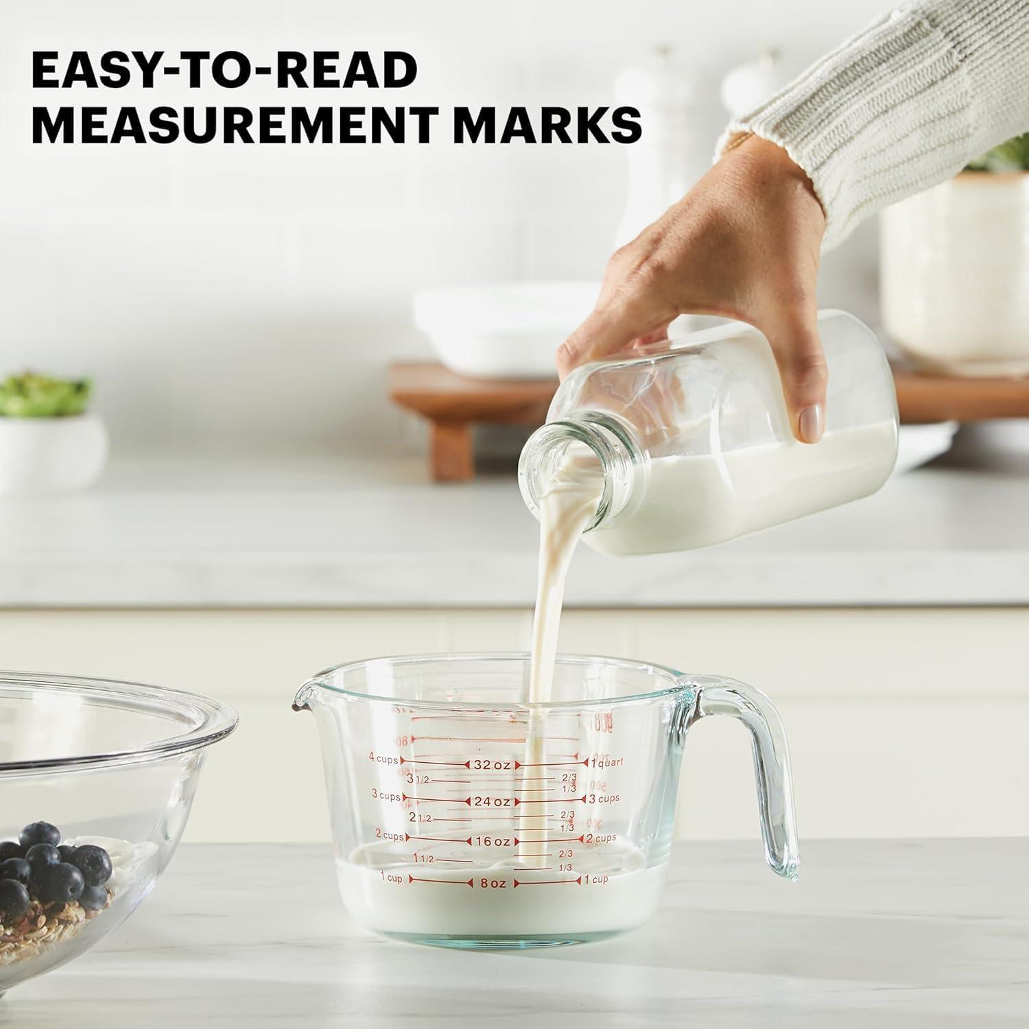 Pyrex Essentials (2-Pack) Glass Measuring Cups Set, (1 & 2 Cup) Measuring Cups For Prepping, Baking and Cooking, Preheated Oven, Dishwasher, Freezer, and Microwave Safe
