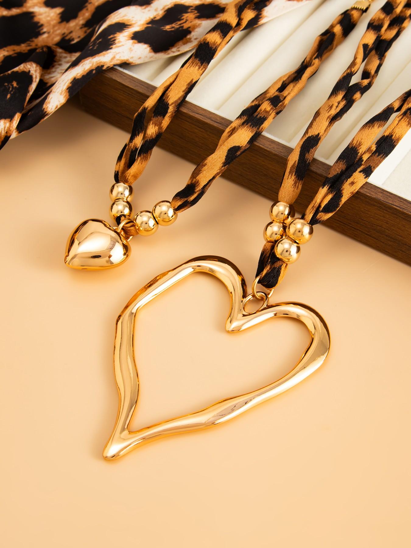 Women's Leopard Heart Pendant Necklace Set, Casual Style Zinc Alloy Jewelry, All-Seasons Accessory for Daily Wear & Party Look