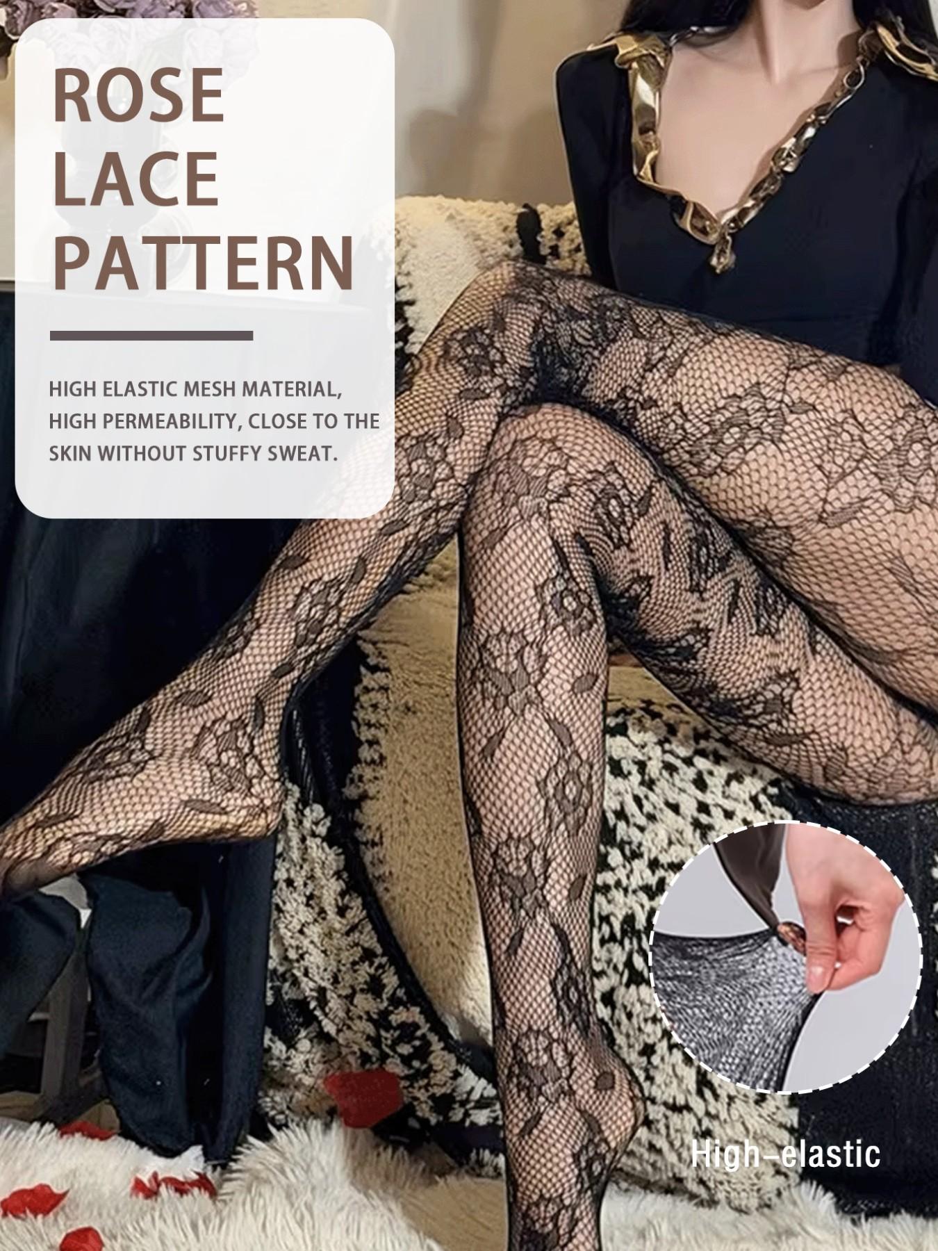 Rose Lace Stockings, Slim-Fitting Fishnet Stockings, All over Print, Fashionable for All Seasons, Bold Style for Trendy