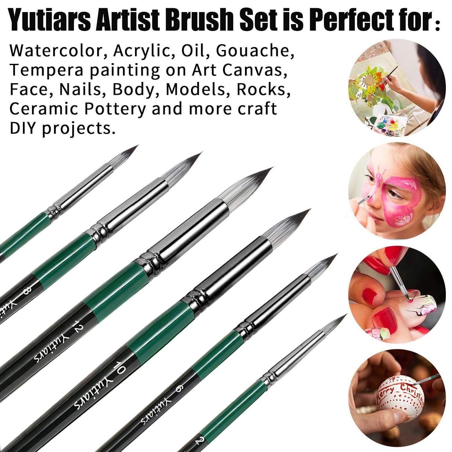 6Pcs Professional Round Paint Detail Brushes Kit Round Brush Variety High Quality Nylon Hair Anti-Shedding Design for Canvas Body Face Rock Painting Adults & Starter Artists