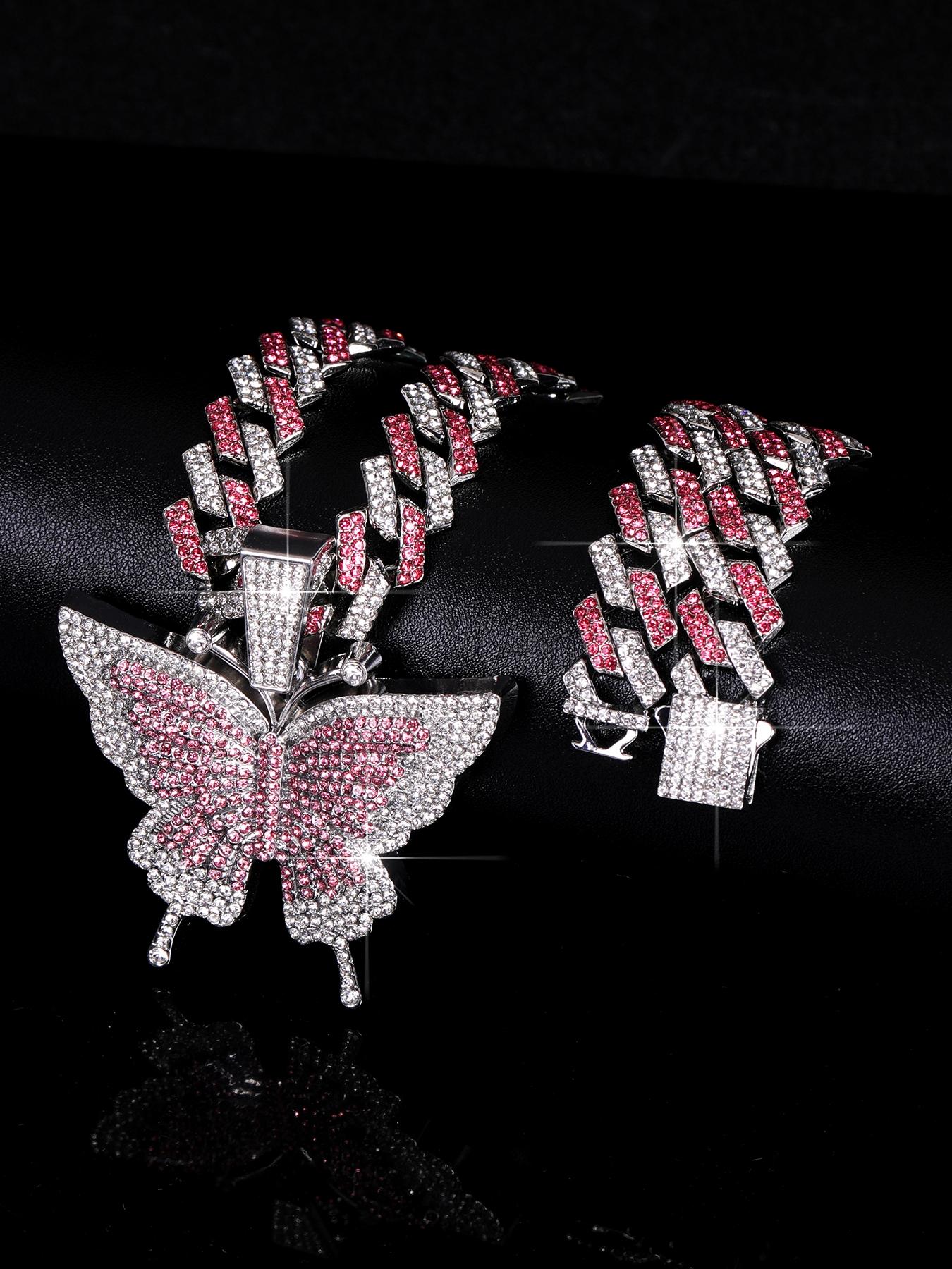 Fashion Hip-Hop Style Colorful Butterfly Pendant Necklace, Unisex Punk Bling Animal Jewelry, Ideal Gift for Friends, Daily Wear Accessory, Fashion Cool Accessories