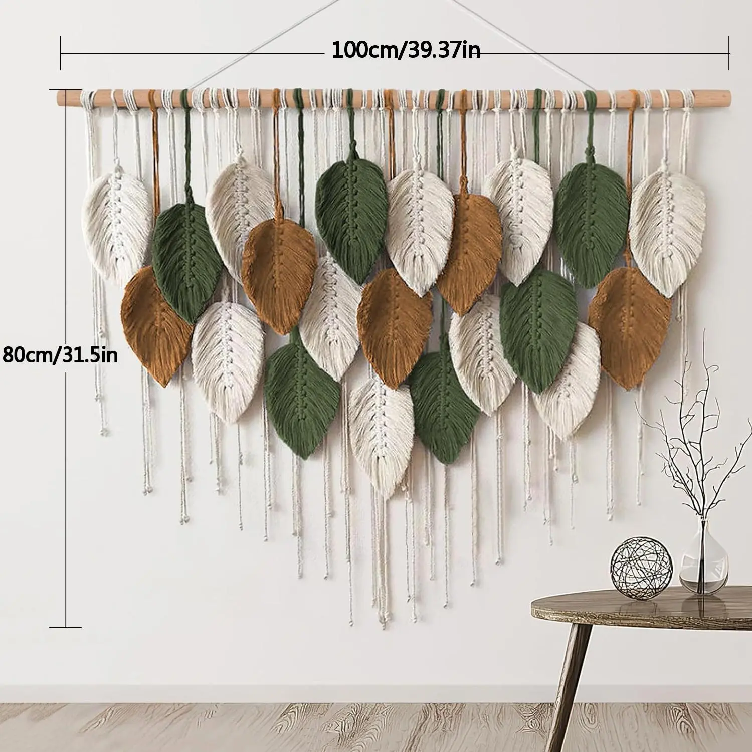 Large Handmade Leaf Fringe Wall Hangings, Bohemian Style Macrame Wall Decor, Wooden Stick Wall Art, Bed Headboard Decoration, Above Bed Wall Decor