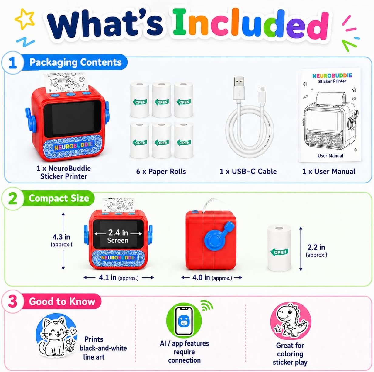 AI Sticker Printer for Kids Voice Activated Sticker Maker with Screen Portable Inkless Thermal Printer for Coloring Stickers  Craft Toy