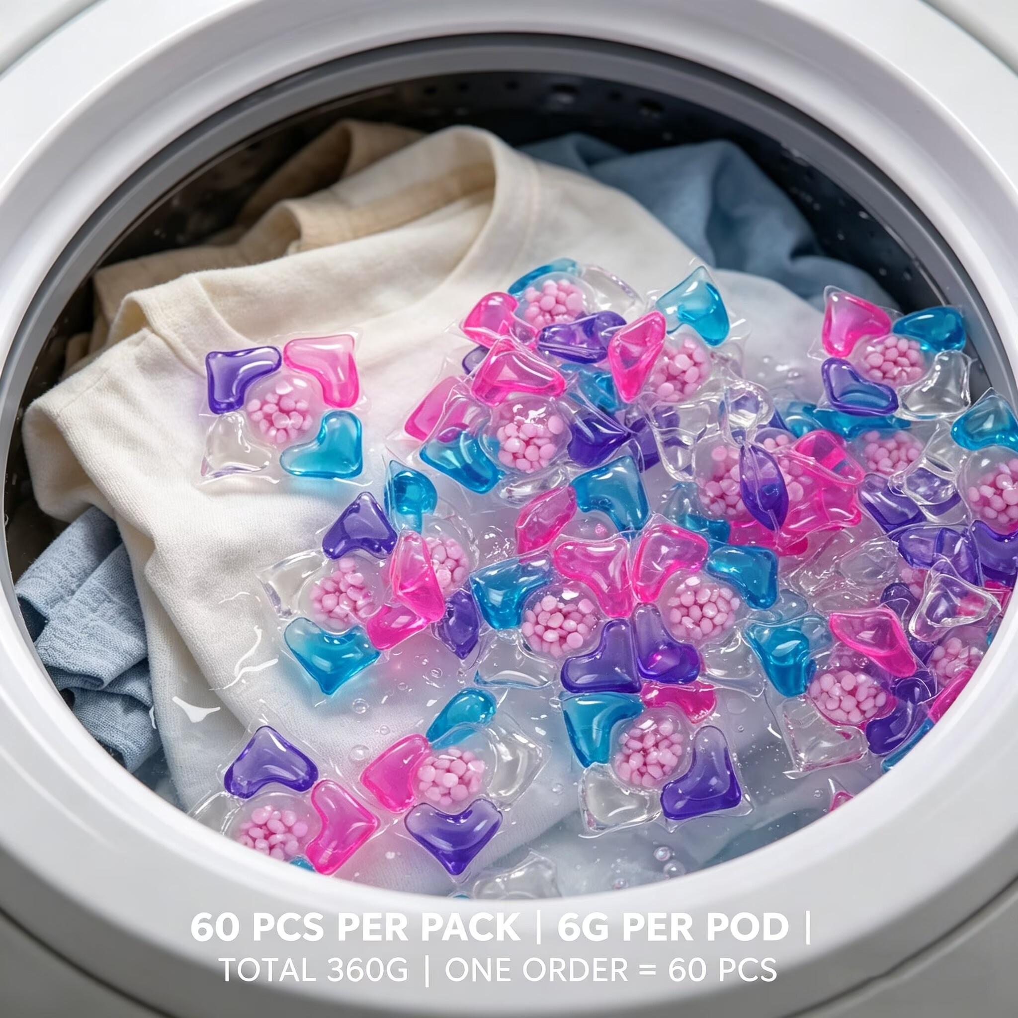 60-Pack Five-In-One Laundry Detergent Pods, Long-Lasting Scent Lavender, 5D Laundry Liquid Balls, Multi-Function Washing Gel Beads